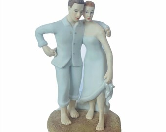 Wedding Cake Topper figurine Weddingstar embrace Beach sand ceramic bride groom