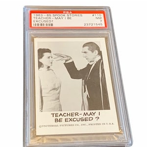 Horror Universal Monsters Trading Card Vintage 1963 Leaf Spook Stories Graded PSA 7 Bela Lugosi #110 Dracula Vampire Teacher verontschuldigd