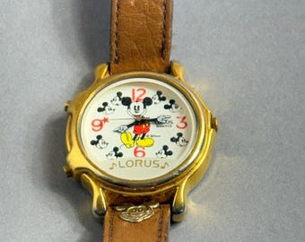 Vintage Walt Disney Watch Wristwatch Mickey Mouse Lorus Musical Gold Japan Dial