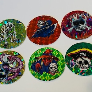 Poison Pogs lot Slammer Milk Cap game vtg skull skeleton punk grunge skater S4