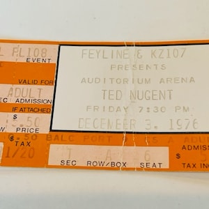 Ted Nugent Rock Konzert Ticket Stub Pop Memorabilia Musik Heavy Metal Ephemera Sammlerstück vintage 1976 Denver Colorado Mcnichols arena CO