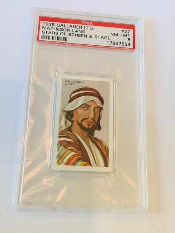 gallaher ltd cigarette cards Gallaher LTD 1935 Cigarette Tobacco Trading Card London Virginia House  Graded PSA 8 Stars Screen Stage Matheson Lang #27 Great Defender