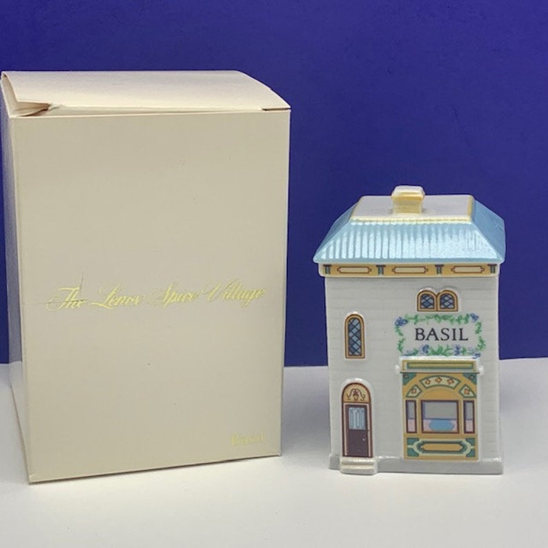 LENOX SPICE VILLAGE fine porcelain rack jar container cottage figural sculpture figurine vintage 1989 vtg kitchen storage decor Basil