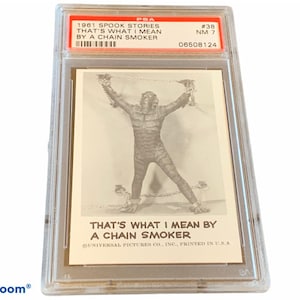 Horror Universal Monsters Trading Card Vintage 1961 Leaf Spook Stories Graded PSA 7 vtg #38 Creature From Black Lagoon Chain Smoker