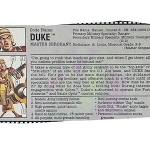 Gi Joe Cobra Actionfigur Militär Hasbro DATEI KARTE NUR Duke 1991 Master vtg