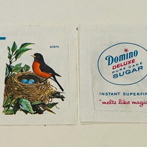 Domino Deluxe sugar packet sign paper ephemera advertising vtg memorabilia 1960s hotel motel diner restaurant diner birds Robin nest eggs