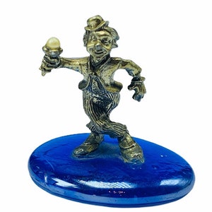 PEWTER MINIATURE FIGURINE vintage sculpture home decor gift Spoontiques circus clown carnival bozo perth blue marble base ice cream cone