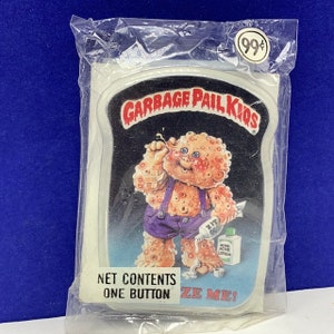 GARBAGE PAIL KIDS Jahrgang 1986 imperialspielzeug Sammler Topps Kaugummi Werbung Gpk versiegelt Knopf Pinback Pin Squeeze Me zit Pickel