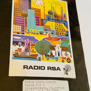 Cartão QSL vintage rádio HAM estação feliz programa de transmissão amadora DXer memorabilia 1960 lote cartão postal RSA África do Sul Joanesburgo