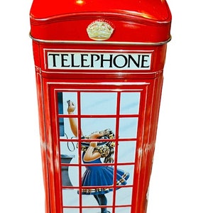 Tin Telephone Bank Money Box England phone booth Churchill toffee candy empty kiosk 1