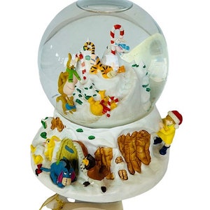 Disney Store Snowglobe snow globe figurine Tigger Eeyore Pooh Winter Wonderland Musical Christopher Robin Roo Owl Rabbit snowdome