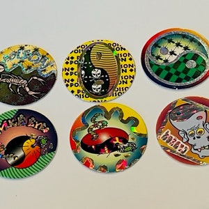 Retro Pogs lot Slammer Milk Cap game vtg skull punk grunge skater crazed punk P1