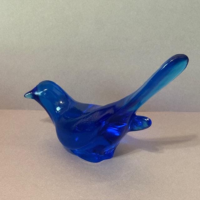 Vintage Fenton Glass Bluebird Happiness Blue Bird Figurine Art