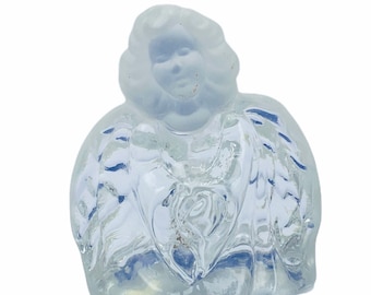 Fenton art glass figurine sculpture decor vintage mcm clear Christmas angel praying prayer pray opalescent