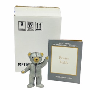 FRANKLIN MINT TEDDY bear The Americana collection figurine sculpture retired limited edition decor gift nib box coa vintage vtg Pewter metal