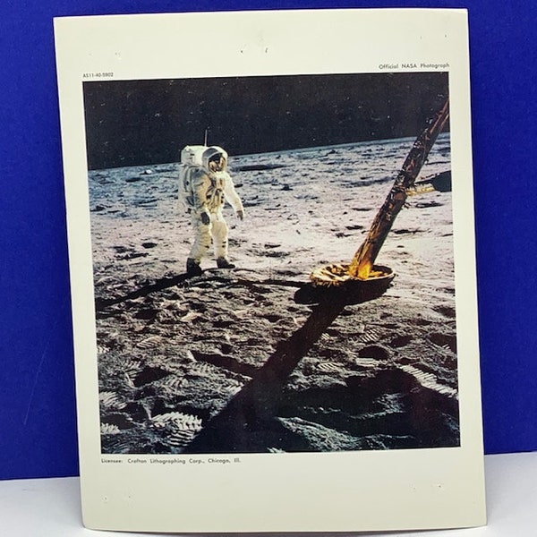 APOLLO 11 NASA PHOTOGRAPH official moon photo astronaut space ephemera crofton lithograph litho silver state Edwin Aldrin lunar module BC3