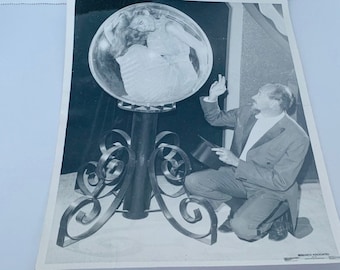 MAGICIAN PHOTOGRAPH EPHEMERA 1960s vintage paper wall hanging photo decor magic tricks houdini collectible Max Hapner girl bubble ball BC2