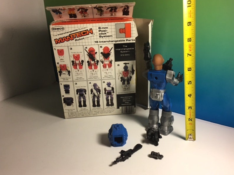 1983 REMCO MANTECH LASERTECH robot warriors vintage action figure complete original box blue bald space toy sci fi transformer