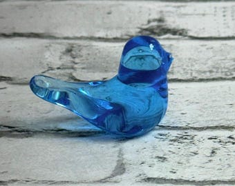 Vintage Fenton Glass Bluebird Happiness Blue Bird Figurine Art