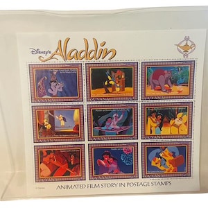 Set de timbres-poste de collection Walt Disney Histoires d'animaux Aladdin Genie Guyane