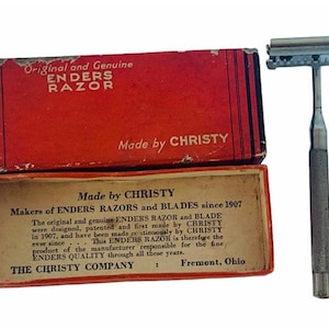 SHAVING STRAIGHT RAZOR vintage collectible blade Christy Enders Fremont Ohio Oh usa original box advertising barber corner drugstore store