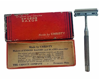 SHAVING STRAIGHT RAZOR vintage collectible blade Christy Enders Fremont Ohio Oh usa original box advertising barber corner drugstore store