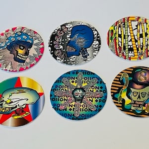 Poison Pogs lot Slammer Milk Cap game vtg skull skeleton punk grunge skater S6