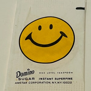 Domino sugar packet sign paper ephemera advertising vtg memorabilia 1960s hotel motel diner restaurant Smiley Face New York City NY Amstar