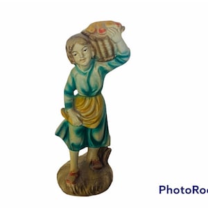 Christmas Nativity vintage Roman Fontanini figurine Italy Depose holiday resin sculpture vtg Italian Art flower girl basket floral