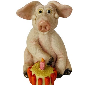 Pig Figurine Anthropomorphic Farm Hog Piglet sculpture Flambro Birthday Cake vtg