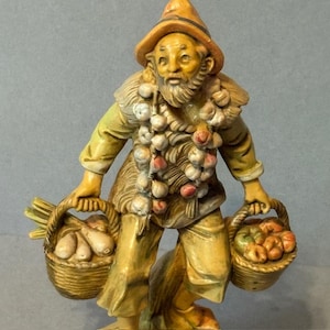 Roman Fontanini Itália Estatueta Simonelli Depose 1987 Cesta de frutas Fornecedor de alho