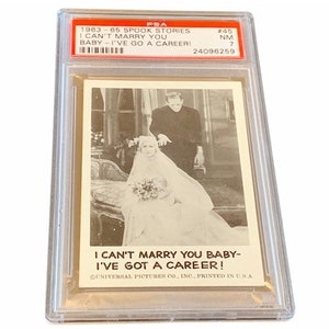 Horror Universal Monsters Trading Card Vintage 1961 Leaf Spook Stories Graded PSA 7 vtg #45 Frankenstein Wedding Bride Marry You Baby