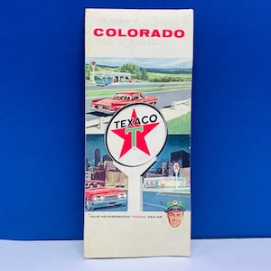 FEUILLE DE ROUTE EPHEMERA vintage station-service de papier corner store huile publicité pliage vtg Texaco Colorado Co