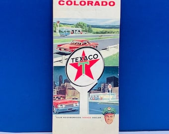 ROAD MAP EPHEMERA vintage paper gas station corner store oil advertising folding vtg Texaco Colorado Co