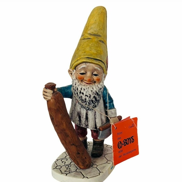 Goebel Gnome Figurine Hummel Co Boy Dwarf Germany vtg Wim Sausage butcher knife Well