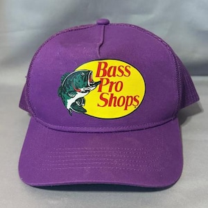 Vintage Bass Pro Shop Hut Kappe Snapback Trucker Mesh Lila Fischen Gegangen