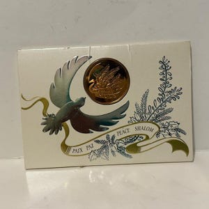 Franklin Mint Gold Coin Christmas Card Holiday Vtg 1970s Medal 2002 Shalom Dove