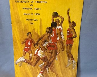 Vintage basket souvenirprogram tryckt annonskonsol 1968 Houston Virginia Tech
