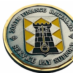 CHALLENGE COIN vintage 208th Finance Battalion service pay support military castle Germany Italy pewter silver