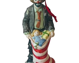 Emmett Kelly Circus Clown Figurina Ornamento di Natale giocattolo vtg Flambro Carnevale