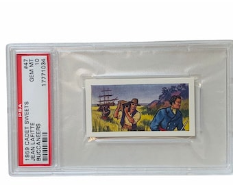 Cadet Sweets 1959 Buccaneers Tarjeta coleccionable pirata calificada PSA 10 GEM MINT Jean Lafitte #47