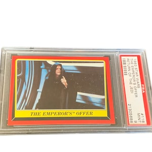 Star Wars Topps Carta collezionabile Adesivo vintage Classificato PSA 9 menta vtg collezionabile RARE Return Jedi #118 Imperatore Offerta Luke Skywalker Vader sith
