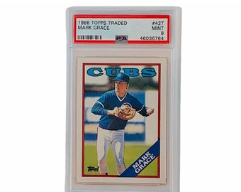 MARK GRACE ROOKIE 1988 Topps Traded #42T graded Psa Mint 9 non auto rc Chicago Cubs hof hall fame jersey