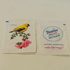 Domino sugar packet sign paper ephemera advertising vtg memorabilia 1960s hotel motel diner restaurant birds Goldfinch Gold Finch