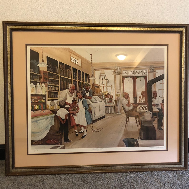 GARY MAC WILLIAMS vintage limited edition art work drawing picture colored pencil print Country Store 2 ii 33X27 medium framed matted /450 image 1