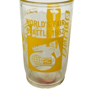 Worlds Fair 1962 Seattle Drinking Glass Mug Cup Yellow Century 21 Exposition vtg