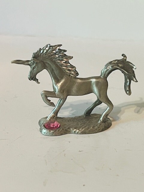 Unicorn Figurine Vtg Pegasus SIGNED Fantasy Wizard Pewter