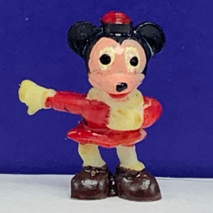 LOUIS MARX DISNEYKINS vintage toy plastic figure walt disney vtg figurine mickey mouse tv scene original Minnie Monty skating ice
