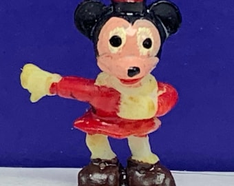 LOUIS MARX DISNEYKINS vintage toy plastic figure walt disney vtg figurine mickey mouse tv scene original Minnie Monty skating ice