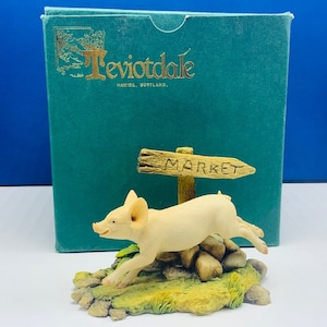 TEVIOTDALE PIG FIGURINE Hawick Scotland signed Tom Mackie piglet hog Uk rare collectible box nib sculpture resin Market